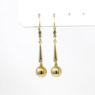 Estate Statement Earrings - Modern 585 14k Yellow Gold Spheres Ball Elongated Design Lever Back - Circa 1990s Era New Old Stock Fine Jewelry