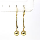 Estate Statement Earrings - Modern 585 14k Yellow Gold Spheres Ball Elongated Design Lever Back - Circa 1990s Era New Old Stock Fine Jewelry