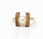 Cultured Pearl Ring - Retro 10k Yellow Gold 7 mm Round White Gem - Vintage Circa 1970s Era Size 6 1/2 New Old Stock Statement Jewelry