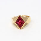 Created Ruby Ring - Retro 10k Yellow Gold Cut Red Stone Chunky Men's - Vintage Circa 1960s Era Size 10 New Old Stock Jewelry