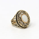 Vintage Opal Ring - Retro 10k Yellow Gold Genuine Oval Gemstone Statement Filigree - Vintage 1970s Size 5 1/4 New Old Stock Fine Jewelry