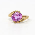 Created Pink Sapphire Ring - Retro 10k Yellow Gold Faceted 2.88 CT Stone - Vintage Circa 1960s Size 6 1/4 New Old Stock Statement Jewelry