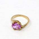 Created Pink Sapphire Ring - Retro 10k Yellow Gold Faceted 2.88 CT Stone - Vintage Circa 1960s Size 6 1/4 New Old Stock Statement Jewelry