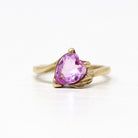 Created Pink Sapphire Ring - Retro 10k Yellow Gold Faceted Heart Cut Stone - Vintage Circa 1960s Size 4 3/4 New Old Stock Romantic Jewelry