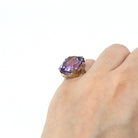 Vintage Amethyst Ring - Art Deco 14k White Gold 8.95 CT Purple Gem - Antique Circa 1920s Size 3 February Birthstone Engraved Fine Jewelry