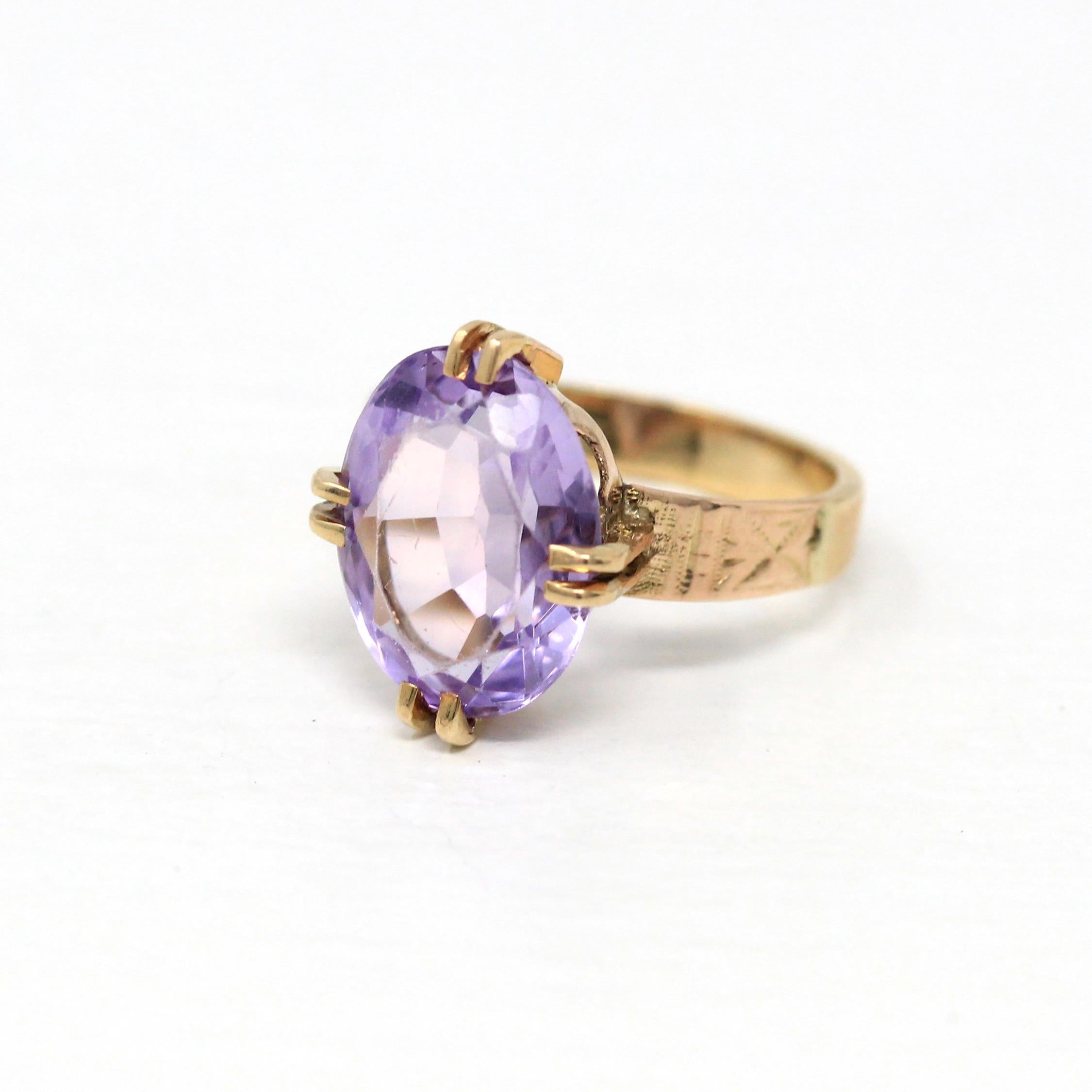 Genuine Amethyst Ring - Antique Victorian Era 10k Yellow Gold Oval Purple 4.77 Ct Gem - Circa 1890s Size 6 February Birthstone Fine Jewelry