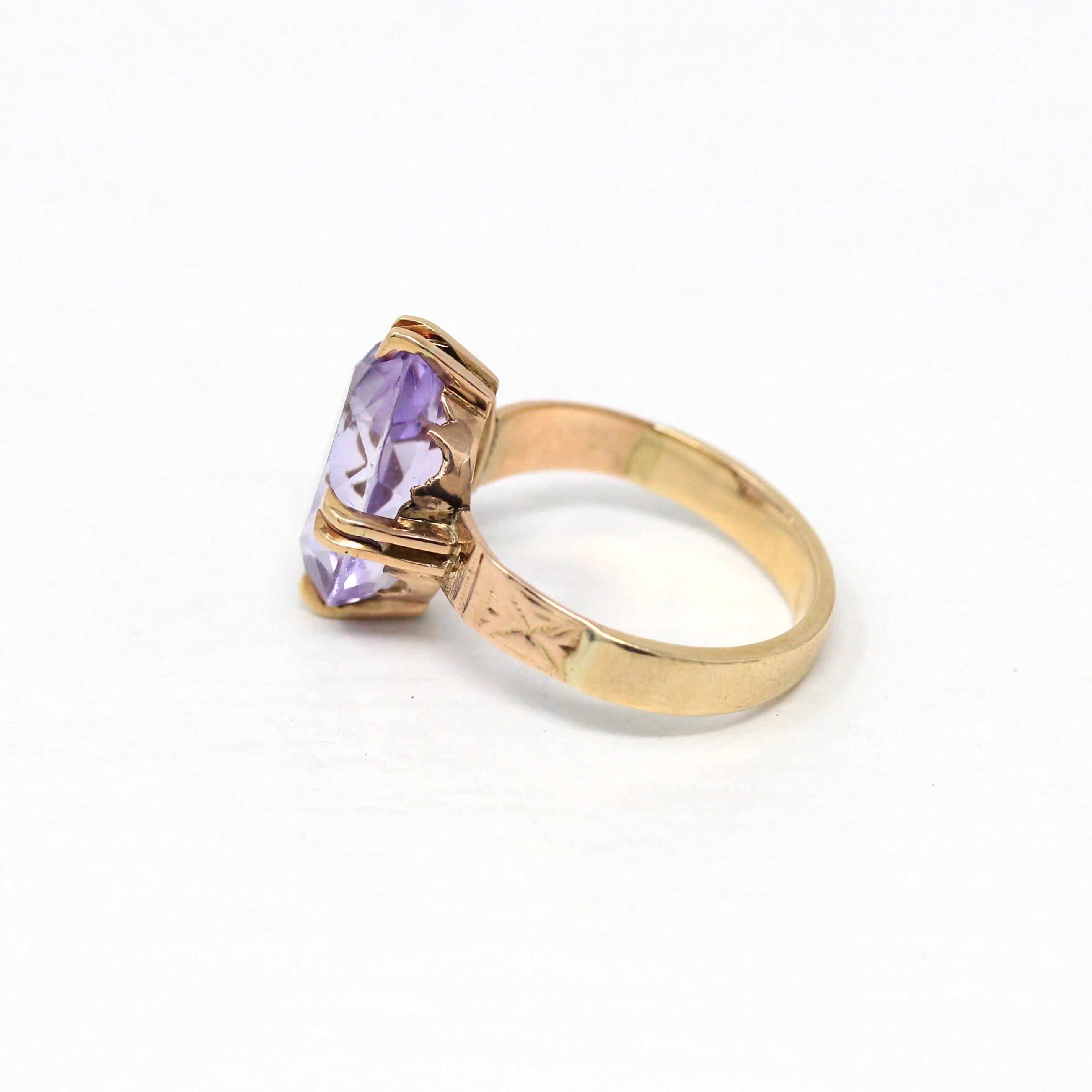 Genuine Amethyst Ring - Antique Victorian Era 10k Yellow Gold Oval Purple 4.77 Ct Gem - Circa 1890s Size 6 February Birthstone Fine Jewelry