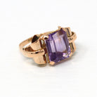 Genuine Amethyst Ring - Vintage 18k Rose Gold Faceted Purple Hued 4.83 CT Gemstone - Retro Era Circa 1940s Size 5 Fine 40s Gem Jewelry