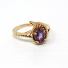 Genuine Amethyst Ring - Retro 10k Yellow Gold Oval Faceted .62 CT Purple Gemstone - Vintage Circa 1970s Era Size 6 New Old Stock Jewelry