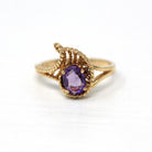 Genuine Amethyst Ring - Retro 10k Yellow Gold Oval Faceted .62 CT Purple Gemstone - Vintage Circa 1970s Era Size 6 New Old Stock Jewelry