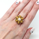 Tiger's Eye Ring - Retro 10k Yellow Gold Cultured Pearl Flower Cluster - Vintage Circa 1970s Era Size 5 3/4 New Old Stock Fine 70s Jewelry