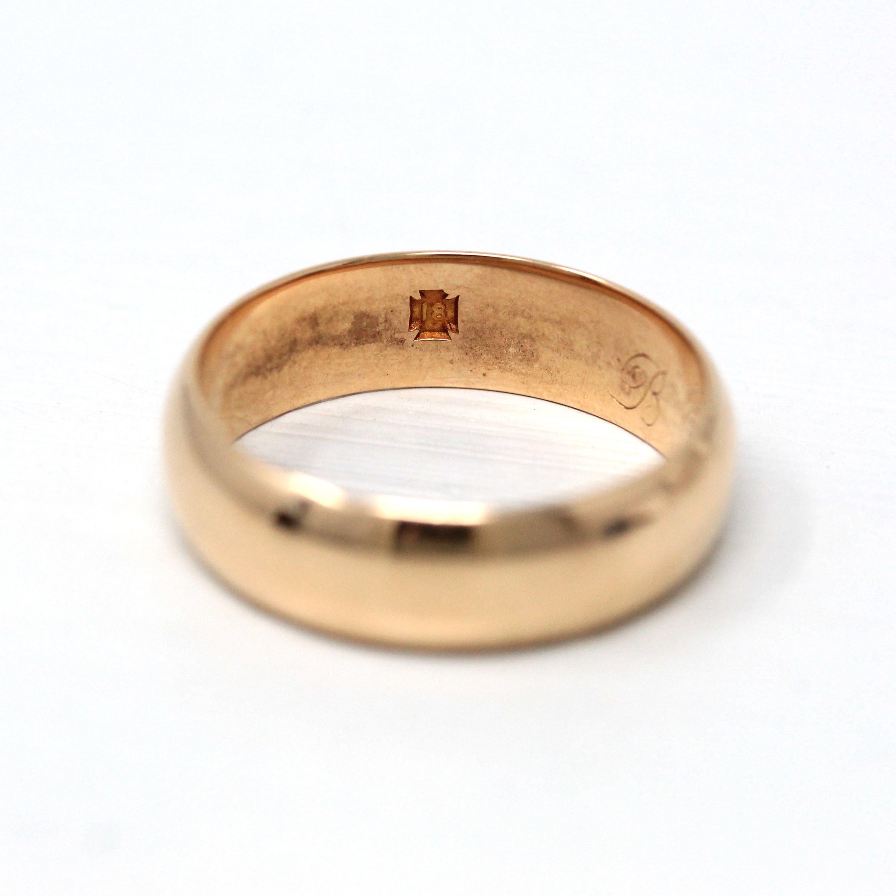 Antique Wedding Band - Edwardian 18k Rose Gold Engraved "B.C. to K.O.C." Ring - Circa 1900s Era Size 10 Stacking Unisex Fine Men's Jewelry