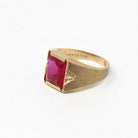 Created Ruby Ring - Retro 10k Yellow Gold Faceted 6.70 ct Rectangular Stone - Vintage Circa 1960s Size 7 New Old Stock Statement Jewelry