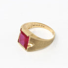 Created Ruby Ring - Retro 10k Yellow Gold Faceted 6.70 ct Rectangular Stone - Vintage Circa 1960s Size 7 New Old Stock Statement Jewelry