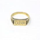 Letters OBM Signet - Vintage Art Deco 14k Yellow Gold Initial Filigree Ring - Circa 1930s Era Size 7 1/4 Statement Letters 30s Fine Jewelry