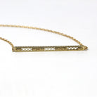 Antique Bar Necklace - Edwardian 14k Yellow Gold Conversion Horizontal Bar Pendant - Early 1900s Flower Filigree Fine Heavy Gold Jewelry