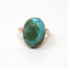 Antique Turquoise Ring - Vintage Edwardian 10k Rose Gold Genuine Blue Green Gem Oval Cabochon Statement - Size 4 3/4 Circa 1900 Fine Jewelry