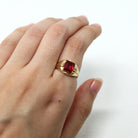 Created Ruby Ring - Retro 10k Yellow Gold Faceted 2.05 ct Rectangular Stone - Vintage Circa 1960s Size 5 3/4 New Old Stock Statement Jewelry