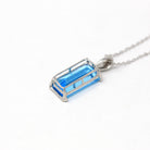 Swiss Blue Topaz Pendant - Estate 14k White Gold Rectangular Faceted 5.86 CT Blue Gem - Modern Circa 2000s Era Diamond Necklace Fine Jewelry