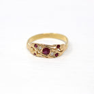 Genuine Ruby Band - Edwardian 18k Yellow Gold Genuine Diamond Ring - Antique Circa 1910s Era English Size 5 3/4 Fine July Birthstone Jewelry