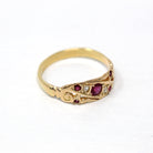 Genuine Ruby Band - Edwardian 18k Yellow Gold Genuine Diamond Ring - Antique Circa 1910s Era English Size 5 3/4 Fine July Birthstone Jewelry