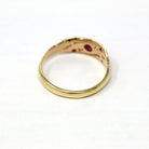 Genuine Ruby Band - Edwardian 18k Yellow Gold Genuine Diamond Ring - Antique Circa 1910s Era English Size 5 3/4 Fine July Birthstone Jewelry