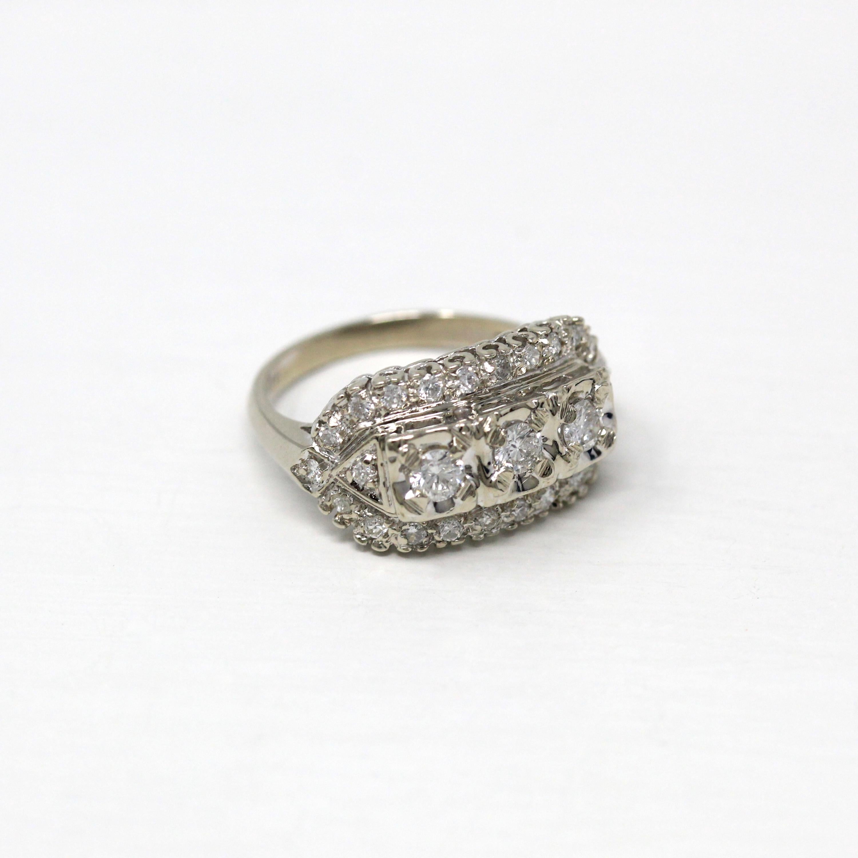 Mid Century Ring - Vintage 14k White Gold Genuine .59 CTW Diamonds - Circa 1950s Era Size 6 3/4 Anniversary Promise Fine 50s Jewelry