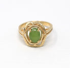 Nephrite Jade Ring - Retro 10k Yellow Gold Green Gemstone Unique Design - Vintage Circa 1960s Era Size 5 3/4 New Old Stock Statement Jewelry