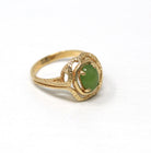 Nephrite Jade Ring - Retro 10k Yellow Gold Green Gemstone Unique Design - Vintage Circa 1960s Era Size 5 3/4 New Old Stock Statement Jewelry