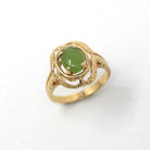 Nephrite Jade Ring - Retro 10k Yellow Gold Green Gemstone Unique Design - Vintage Circa 1960s Era Size 5 3/4 New Old Stock Statement Jewelry