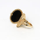 Vintage Locket Ring - Retro 14k Yellow Gold Genuine Black Onyx Gemstone - Circa 1960s Era Size 8 1/4 Hidden Compartment Fine Rare Jewelry