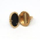 Vintage Locket Ring - Retro 14k Yellow Gold Genuine Black Onyx Gemstone - Circa 1960s Era Size 8 1/4 Hidden Compartment Fine Rare Jewelry