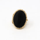 Vintage Locket Ring - Retro 14k Yellow Gold Genuine Black Onyx Gemstone - Circa 1960s Era Size 8 1/4 Hidden Compartment Fine Rare Jewelry