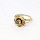 Vintage Flower Ring - Retro 10k Yellow Gold Rose Flower Genuine Emerald Gemstone - Vintage 1970s Era Size 6 May Birthstone Fine 70s Jewelry