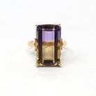 Genuine Ametrine Ring - Modern 14k Yellow Gold Purple Yellow 11.19 CT Gem - Estate Circa 2000's Era Size 6 3/4 Bi-Color Fine Y2K Jewelry