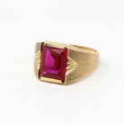 Created Ruby Ring - Retro 10k Yellow Gold Faceted Rectangular Stone - Vintage Circa 1960s Size 7 New Old Stock Unisex Statement Jewelry