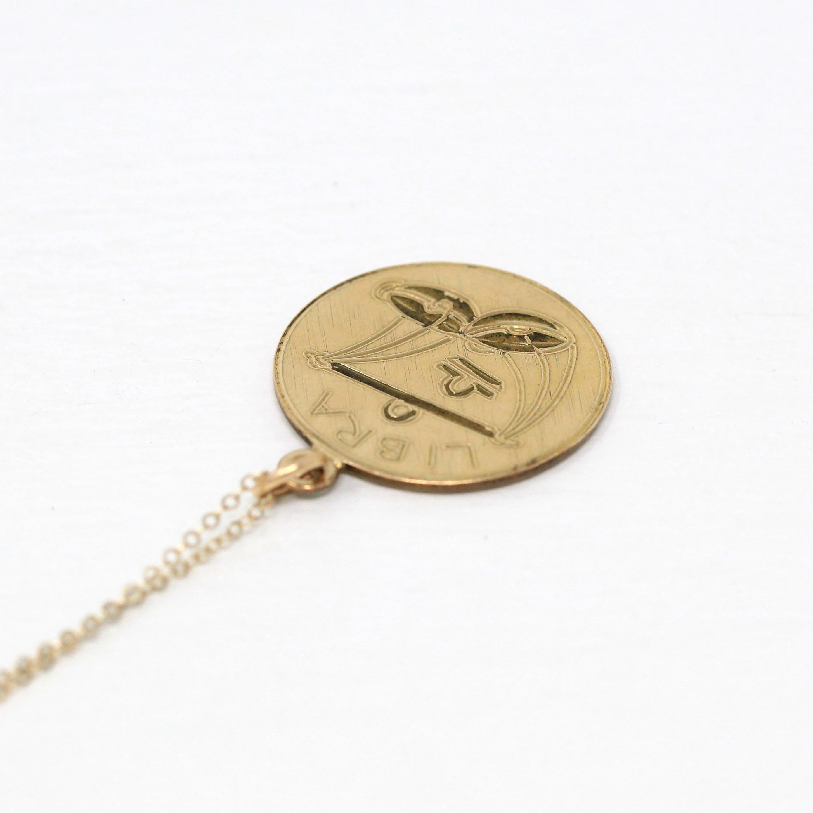 Vintage Libra Charm - Retro 14k Gold Filled Scales Astrological Sign Necklace - Circa 1970s Era Zodiac Celestial Air Element Pendant Jewelry