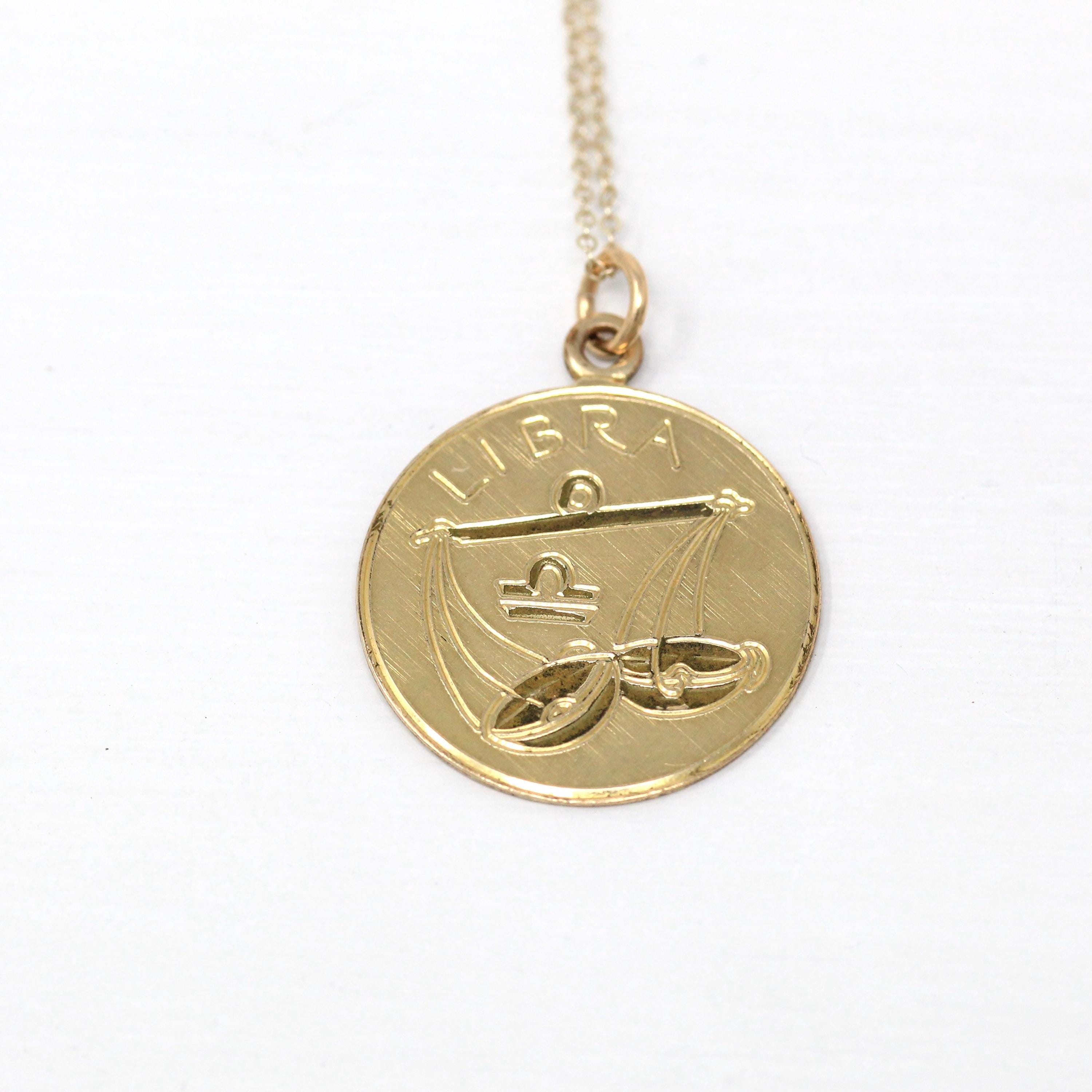 Vintage Libra Charm - Retro 14k Gold Filled Scales Astrological Sign Necklace - Circa 1970s Era Zodiac Celestial Air Element Pendant Jewelry