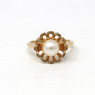 Cultured Pearl Ring - Retro 10k Yellow Gold Round White Gem - Vintage Circa 1970s Era Size 5 1/4 New Old Stock Statement Flower June Jewelry