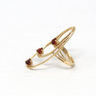 Vintage Garnet Ring - Retro 10k Yellow Gold Genuine Red Gem - Circa 1970s Size 6 January Birthstone Freeform Loop Statement Fine Jewelry