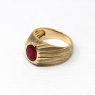 Created Ruby Ring - Retro 10k Yellow Gold Oval Cut Red Stone Chunky Men's Band - Vintage Circa 1960s Era Size 8 3/4 New Old Stock Jewelry