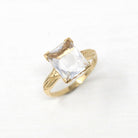 White Stone Ring - Vintage Retro Era 10k Yellow Gold Rectangular Cut Glass Solitaire - Circa 1940s Size 5 1/4 Fine 40s Jewelry