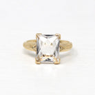 White Stone Ring - Vintage Retro Era 10k Yellow Gold Rectangular Cut Glass Solitaire - Circa 1940s Size 5 1/4 Fine 40s Jewelry