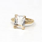 White Stone Ring - Vintage Retro Era 10k Yellow Gold Rectangular Cut Glass Solitaire - Circa 1940s Size 5 1/4 Fine 40s Jewelry