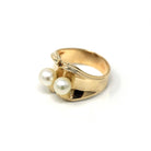 Cultured Pearl Ring - Retro 10k Yellow Gold Two Stone Chunky Band - Vintage Circa 1960s Era Size 6 New Old Stock Statement Fine Jewelry