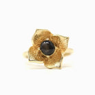 Black Star Sapphire Ring - Retro 14k Yellow Gold Genuine Gemstone Flower Petals - Vintage Circa 1960s Era Size 6 New Old Stock Fine Jewelry