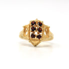 Retro Garnet Ring - Vintage 14k Yellow Gold Genuine Red Gem - Circa 1970s Size 6 January Birthstone Textured New Old Stock Fine Jewelry