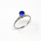 Simulated Sapphire Ring - Art Deco 18k White Gold Round Faceted 5 mm Blue Stone - Vintage 1930s Era Size 8.5 Solitaire Fine 30s Jewelry