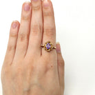 Retro Created Sapphire Ring - Vintage 10k Yellow Gold Purple Oval Gemstone - Circa 1970s Size 6 New Old Stock Twisted Flower Fine Jewelry