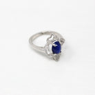 Created Star Sapphire Ring - Retro 14k White Gold Blue 1.55 CT Stone - Vintage Circa 1960s Era Size 5 1/4 September Birthstone Fine Jewelry